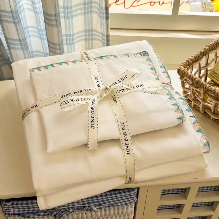 Parure de lit coréenne Ins Rainbow Edge, couleur unie, housse de couette brossée, douce et agréable pour la peau, pour lit simple ou double, 3/4 pièces