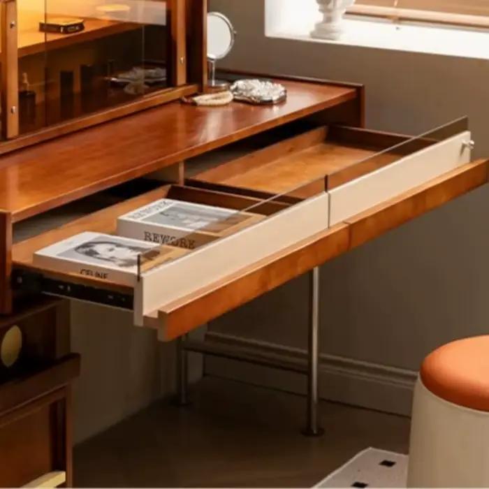 Coiffeuse de chambre de style farmhouse en bois avec tiroirs de rangement dissimulés, gain de place, meuble de beauté pour la maison