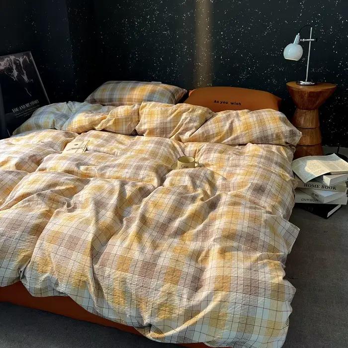 Parure de lit de beauté de haute qualité, housse de couette à carreaux, ensemble de draps avec taies d'oreiller, dortoir pour adultes, taille Queen, décoration de maison d'hiver