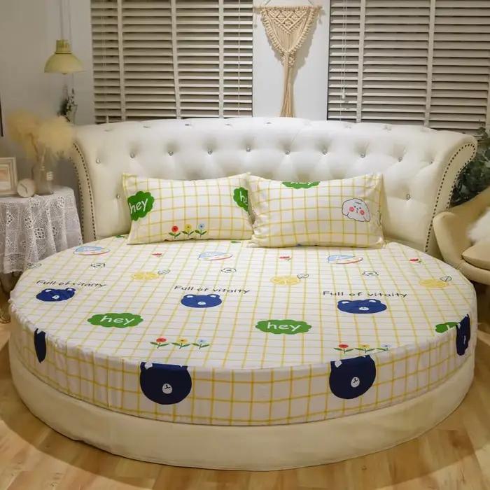 Drap-housse de lit rond 100% coton avec impression