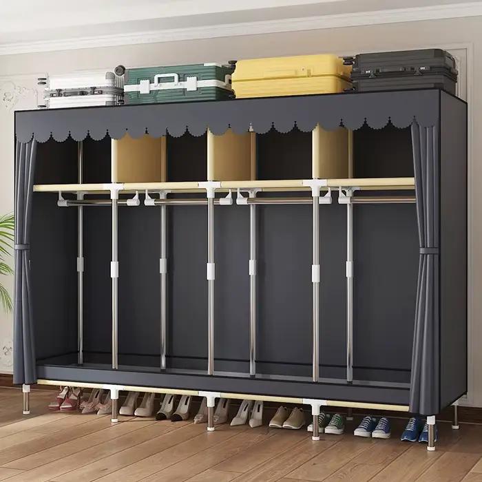 Armoire, chambre à coucher à domicile, assemblage facile, tuyaux en acier robustes et durables, salle de location de petite taille, armoire