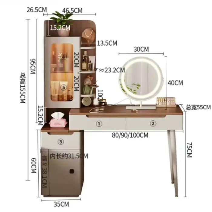 Coiffeuse de luxe en bois avec miroir LED