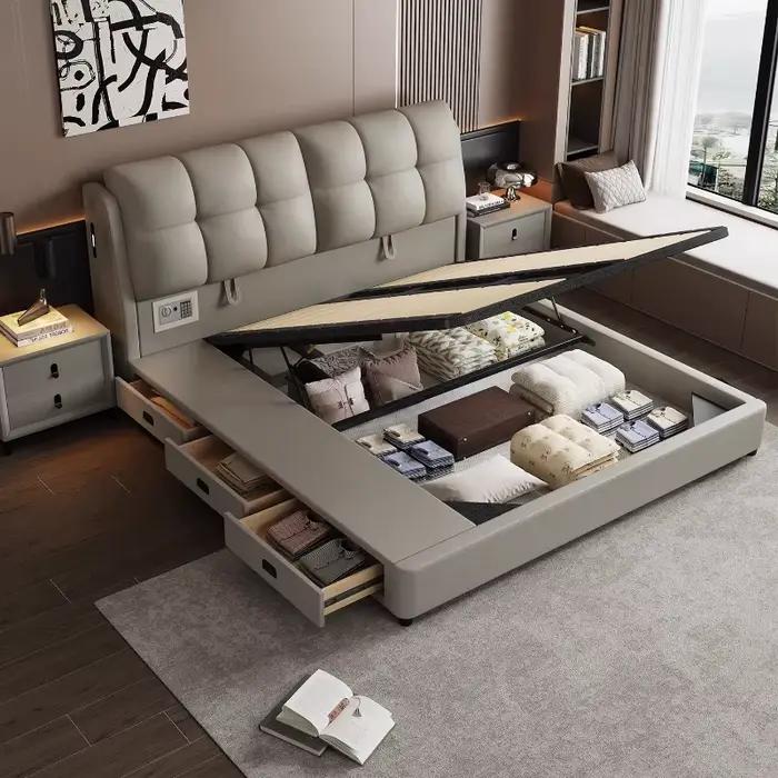 180x200 cm King pleine taille lit Double en cuir multifonctionnel stockage