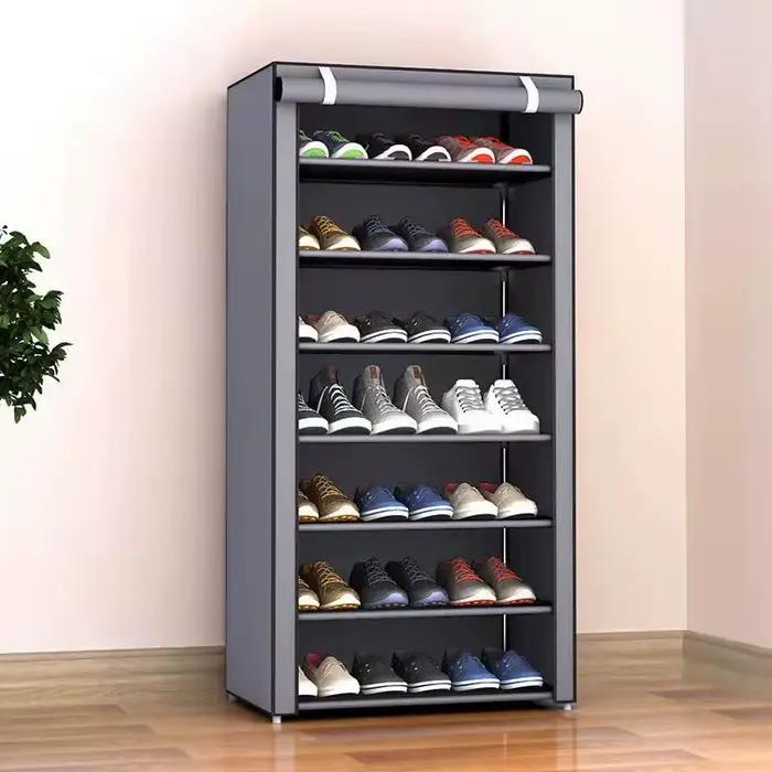Armoire à chaussures multicouche à 6-10 niveaux avec porte volet roulante anti-poussière