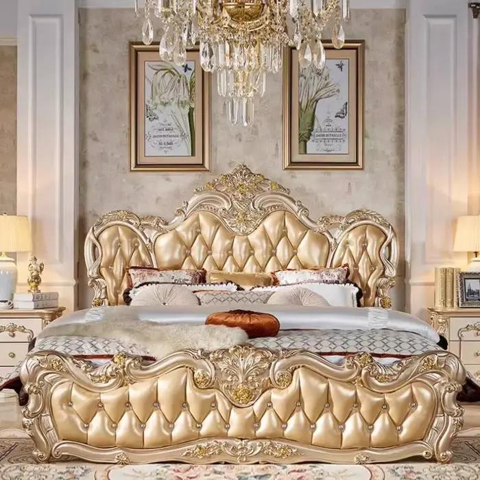 Ensemble de lit double de luxe européen doré