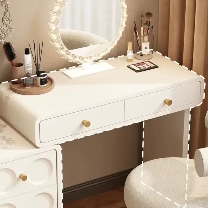 Coiffeuse de chambre blanche style ferme avec étagères de chevet et rangement pour maquillage et café, en liquidation, mobilier de maison