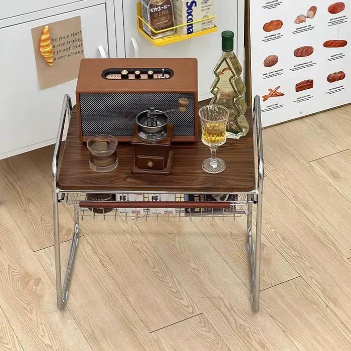Table de chevet Vintage en acier inoxydable, rétro, pour chambre à coucher, salon, étagère latérale, support de rangement de chevet rustique