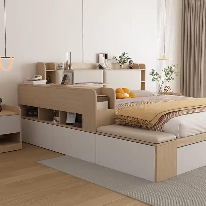 Lit minimaliste en bois esthétique japonais Double espace De rangement lit tables De nuit Tatami Somieres Y Marcos De Cama meubles De chambre