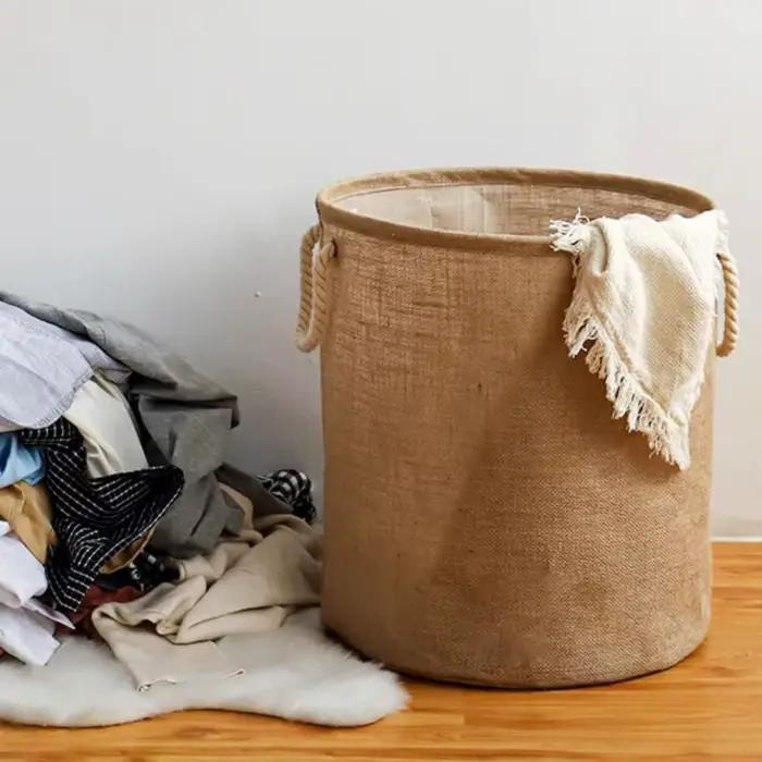 Panier à linge imperméable en coton et lin