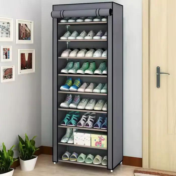 Armoire à chaussures multicouche à 6-10 niveaux avec porte volet roulante anti-poussière