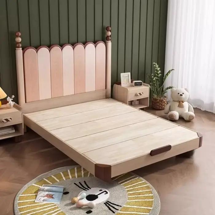 Lit double en bois massif 150x200cm avec tête de lit