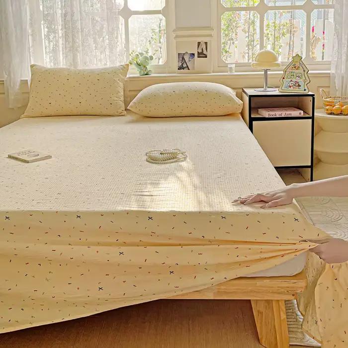 "Drap de lit en coton lavé de couleur unie