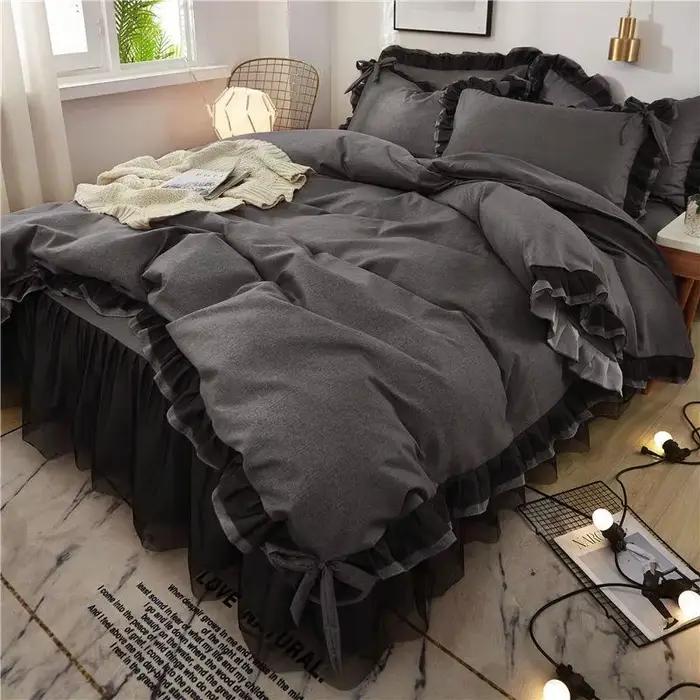 Ensembles de literie princesse noirs de luxe pour filles