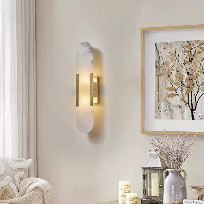 Lampes de chevet en marbre haut de gamme de style nordique moderne, éclairage mural pour salon, décoration élégante de la pièce, éclairage mural LED en marbre pour l'intérieur