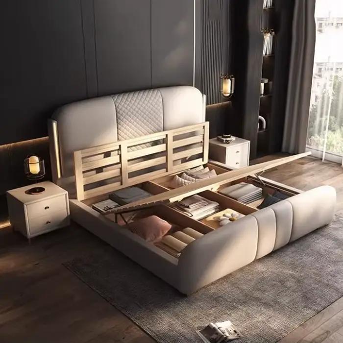 Lit Double Luxe Nordique 180x200cm avec Table de Chevet Esthétique