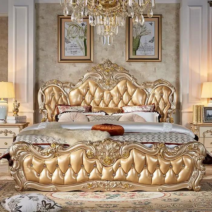 Ensemble de lit double de luxe européen doré