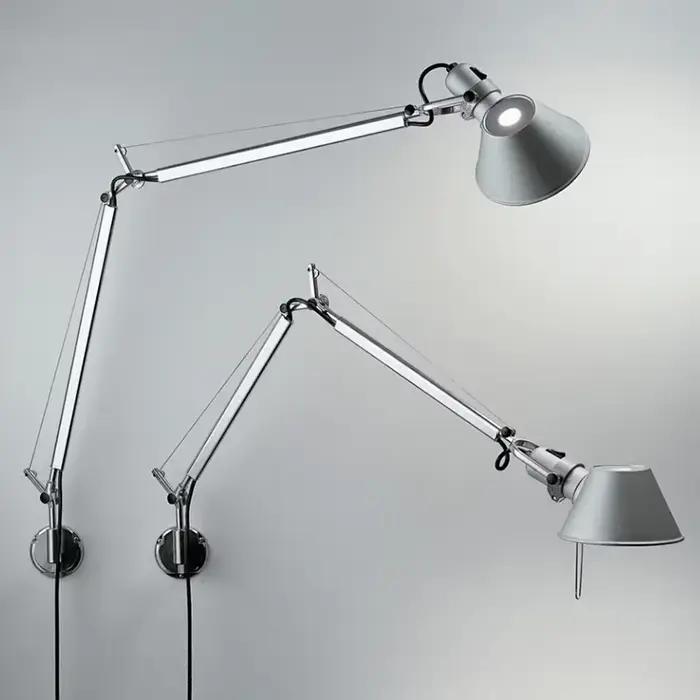 Lampe murale LED à bras Long italien, en métal argenté et noir, pour chambre à coucher, bureau, lampes de lecture, interrupteur E27, éclairage rotatif et réglable, décor