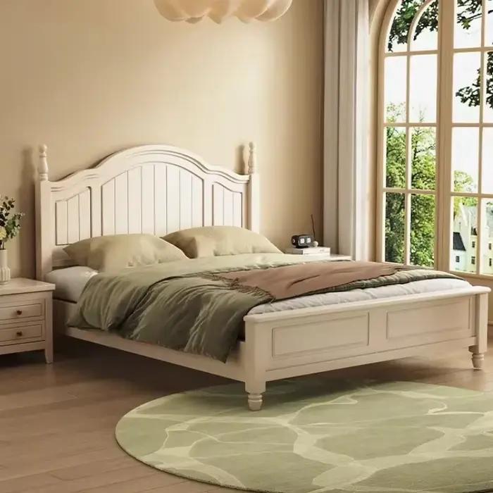 Lits et cadres de lit double pour 2 personnes 120x200 150x200 180x200cm Style moderne et simple Crème Cadre de lit en bois massif taille standard