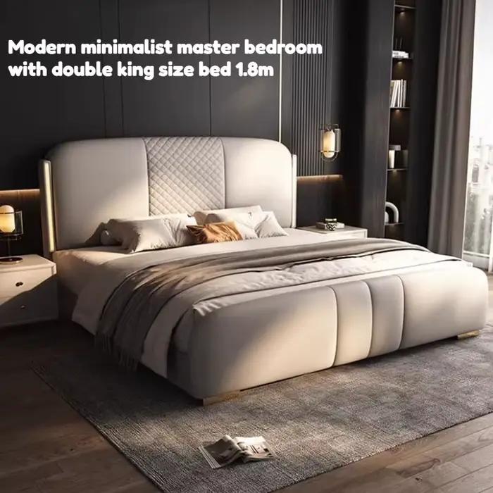 Lit Double Luxe Nordique 180x200cm avec Table de Chevet Esthétique