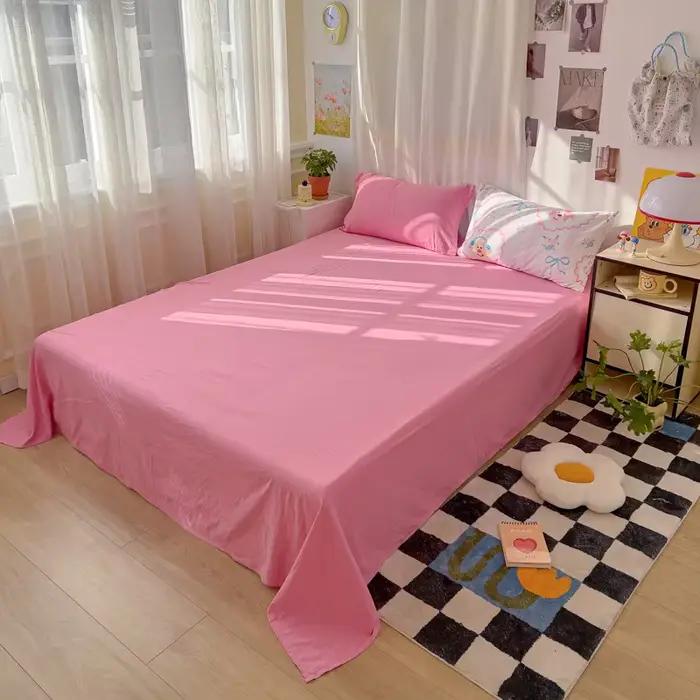 Drap plat en coton lavé pour lit Double