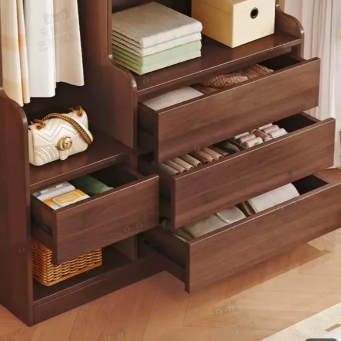 Armoire d'angle ouverte avec tiroirs pour vêtements