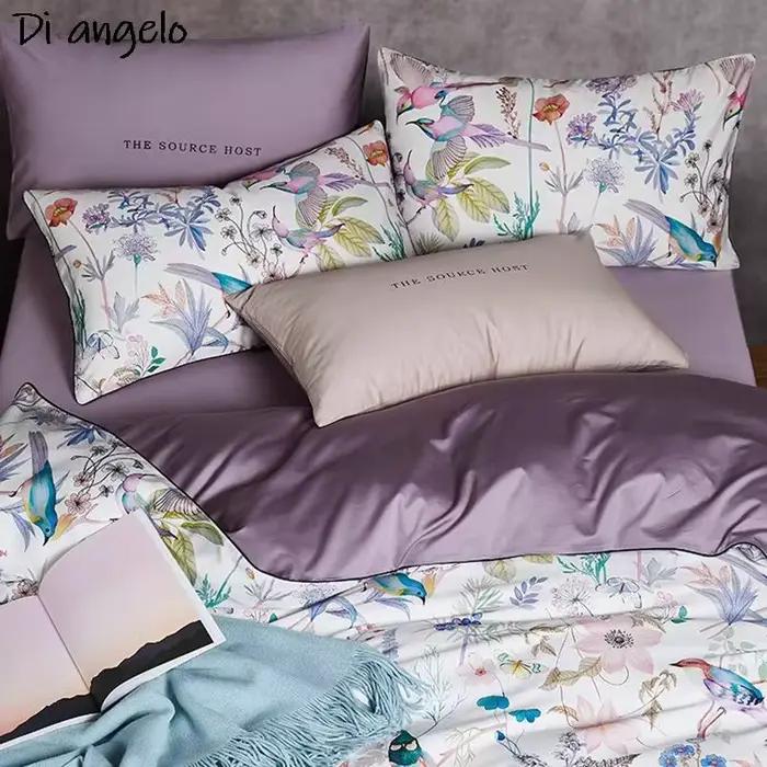 Parure de lit en coton égyptien avec impression numérique oiseau fleur