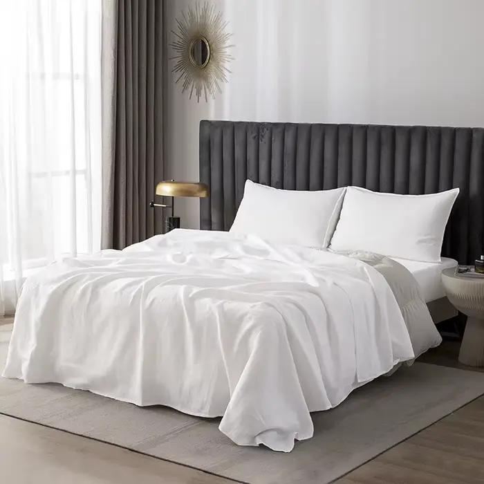 Parure de lit de luxe en lin pur lavé 100 %, tissage uni, motif goutte de pluie à la française, pour maison d'hôtes, dans des couleurs classiques pures