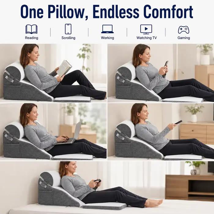 Ensemble de 2/3 oreillers ergonomiques en forme de cale avec poche latérale