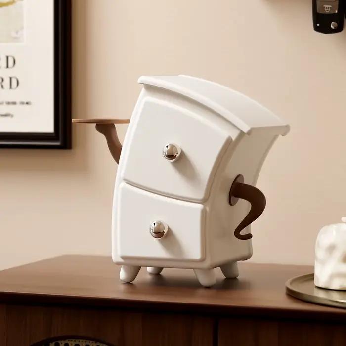 Boîte de rangement créative pour commode avec 2 tiroirs et plateau latéral pour bijoux
