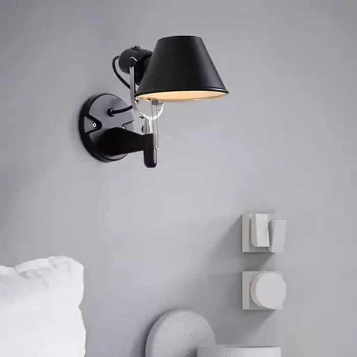 Lampe murale LED à bras Long italien, en métal argenté et noir, pour chambre à coucher, bureau, lampes de lecture, interrupteur E27, éclairage rotatif et réglable, décor