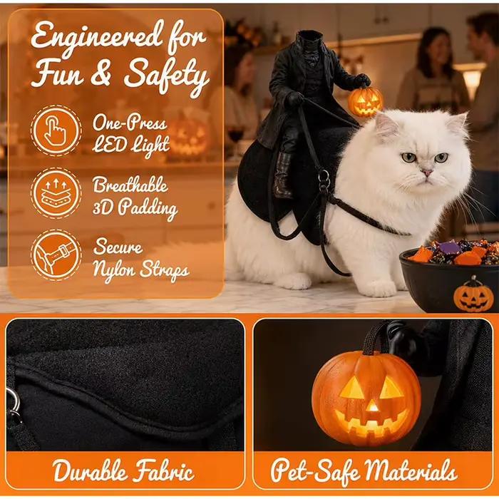 Costume de chat cavalier sans tête, costume d'Halloween effrayant en 3D pour chien, accessoires de déguisement pour animaux de compagnie, convient aux petits chats et chiens.