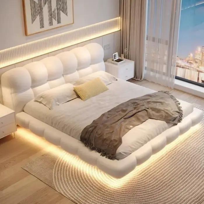 Lit double en bois avec organisateur de rangement 180x200cm ﻿ Ensemble complet de chambre à coucher : Lit King Size