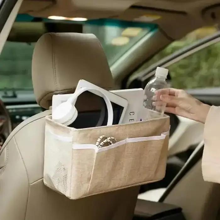 Organisateur de rangement de chevet en lin pour voiture