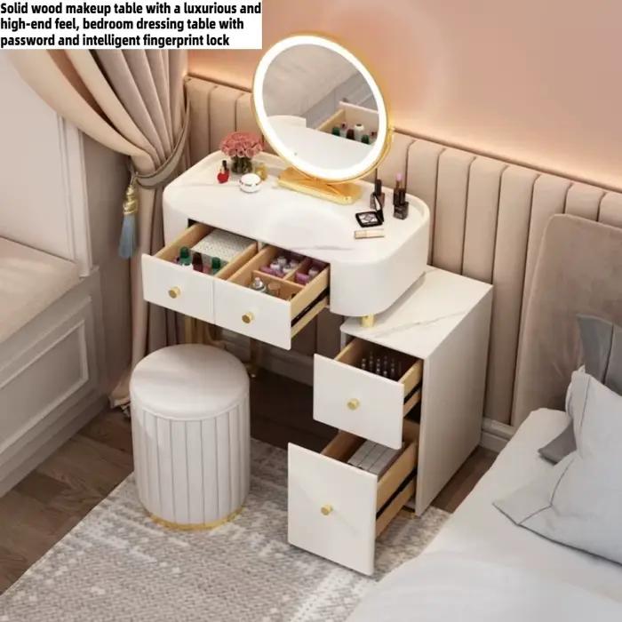 Coiffeuse avec miroir LED et tabouret