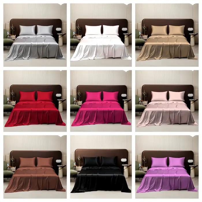 Drap de lit plat en Satin de couleur Pure