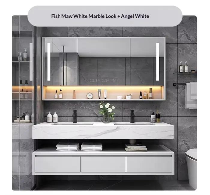 Armoire de salle de bain à étagères craquelées