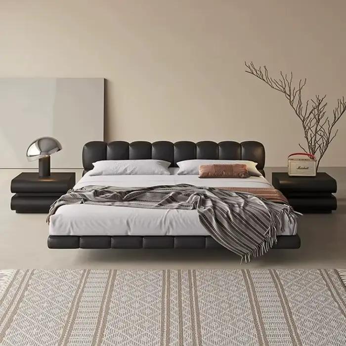 Lit 150x200cm 180x200cm 200x220cm en cuir chocolat