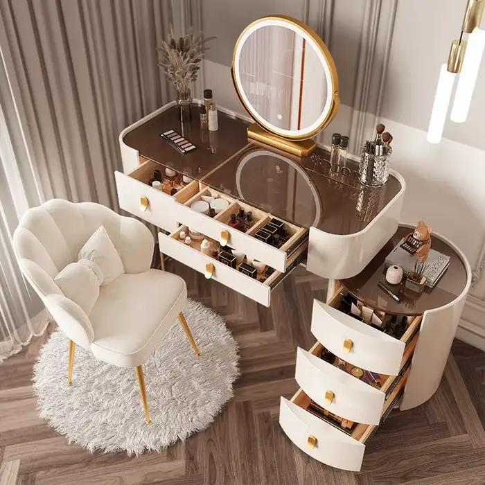 Coiffeuse De luxe moderne tabouret maquillage bois massif blanc