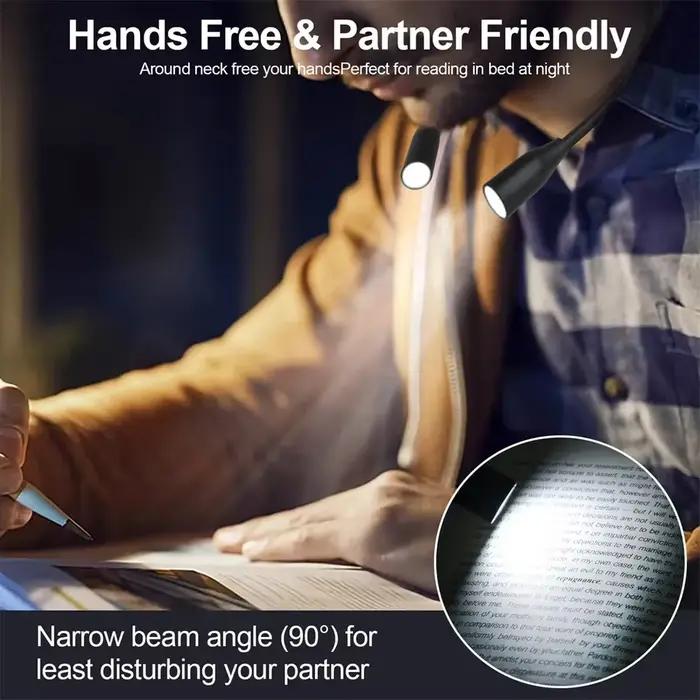 Lampe de lecture LED portable pour le cou, 360° °   Lampe de lecture flexible, lampe de chevet mains libres pour lire au lit, lampe d'étude à forte luminosité