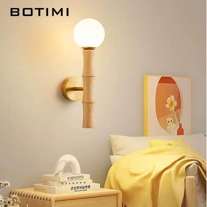 BOTIMI – applique murale ronde en bois massif, Base dorée, Luminaires de chevet modernes en verre, décoration nordique pour la maison (ampoule gratuite