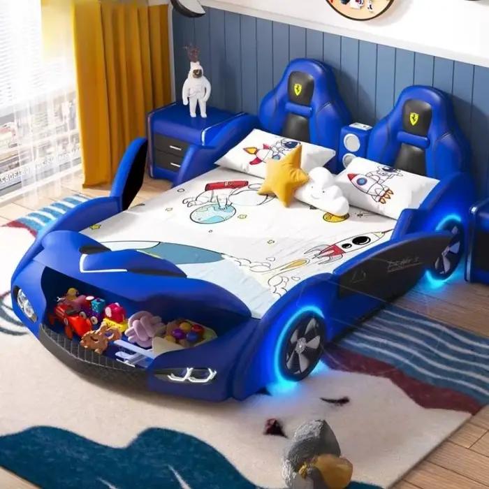 # * t forme de voiture nordique enfants lits jouets de sécurité stockage conception unique garçons