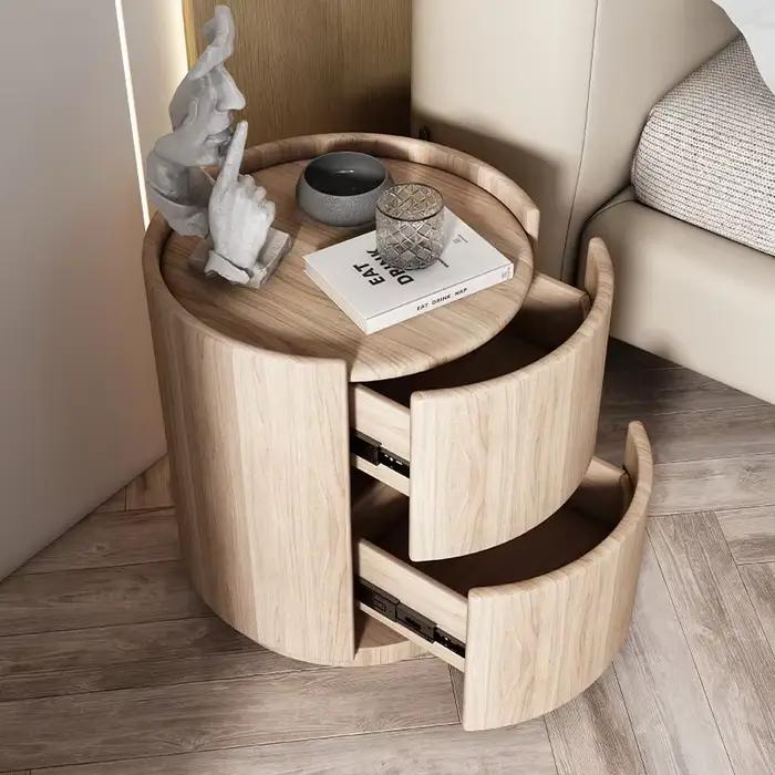 Table de chevet ronde en cuir, armoire à placer près du canapé du salon, table de chevet ronde créative en bois massif, meuble de rangement pour chambre à coucher
