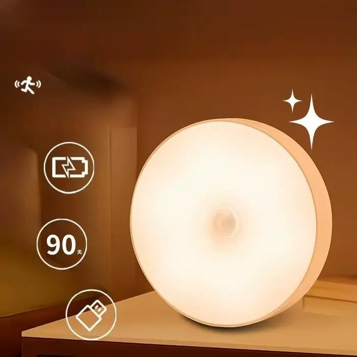 Lampe LED rechargeable par USB avec détecteur de mouvement, magnétique, sans fil, lumière blanche chaude sans scintillement pour placard, lit, armoire