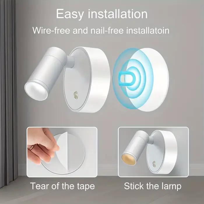 Lampe murale LED portable, veilleuse sans fil à commande tactile, lampe rechargeable à commande tactile 3 couleurs, lampe de décoration de chambre à 3 niveaux de luminosité, lampe de chevet, lampe de 