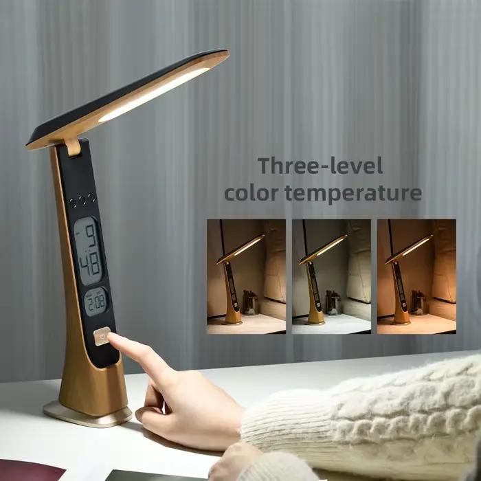 WILIT Lampe de bureau LED avec affichage de l'heure, veilleuse rechargeable, protection des yeux pliable, lampe de lecture pour bureau, cadeaux pour étudiants