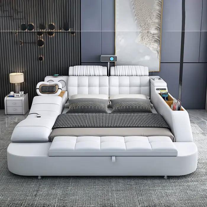 Lit Linlamlim Tech Smart en cuir véritable | Lits ultimes multifonctionnels | Lit Tatami de massage avec projecteur |