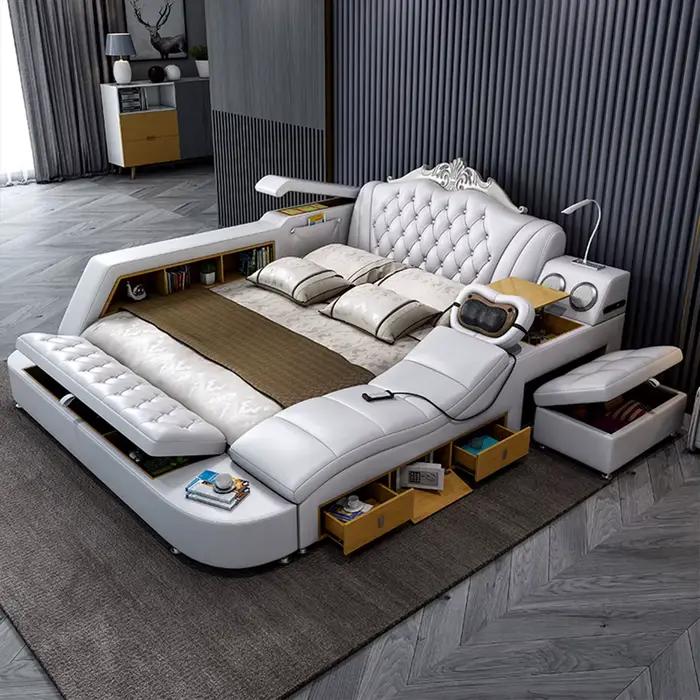 Lit multifonctionnel intelligent MANBAS Ultimate avec cadre en cuir véritable