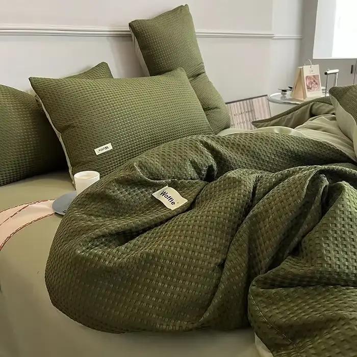 Ensemble de literie de luxe en coton gaufré lavable léger