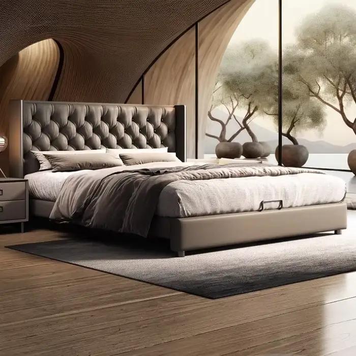 Tête de lit Double en cuir artificiel 180x200cm, cadre en bois, lit de chambre Queen pleine taille, meubles de luxe King Size