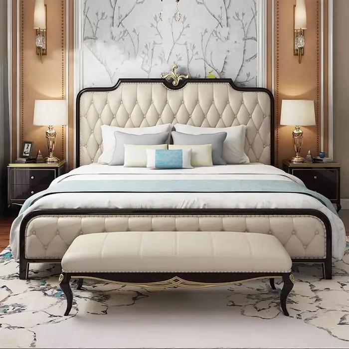 Lit double moderne en cuir de vache